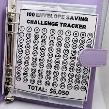 100 Envelopes Money Saving Challenge Binder with Laminated Tracker